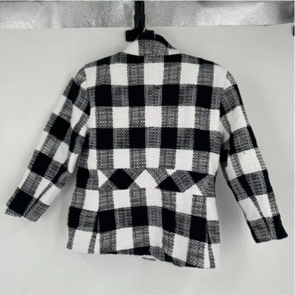 Talbots Women's Buffalo Check Textured Lined Full Zip Jacket Black White Size 4 - Picture 2 of 12